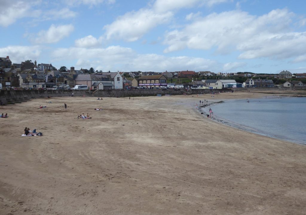 Eyemouth beach at low tide, with the town along the sea front
